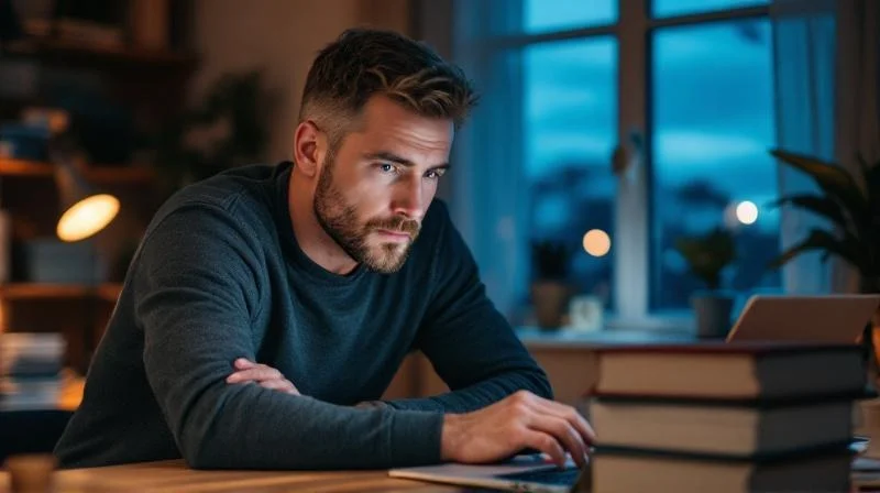 Mann im Gesprach mit Kollegin über Karrierestufen vor einem Laptop in Braunschweig