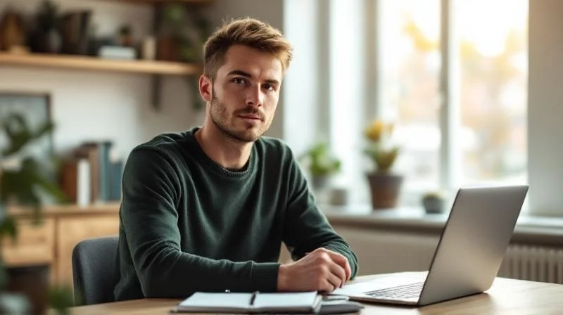 Mann arbeitet konzentriert am Laptop in einem modernen Büro in Braunschweig